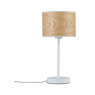 Biała lampa stołowa Neordic Neta - drewniany klosz