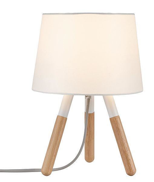 drewniana lampa stołowa scandi
