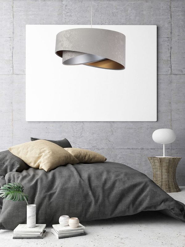 szara welurowa lampa wisząca do sypialni
