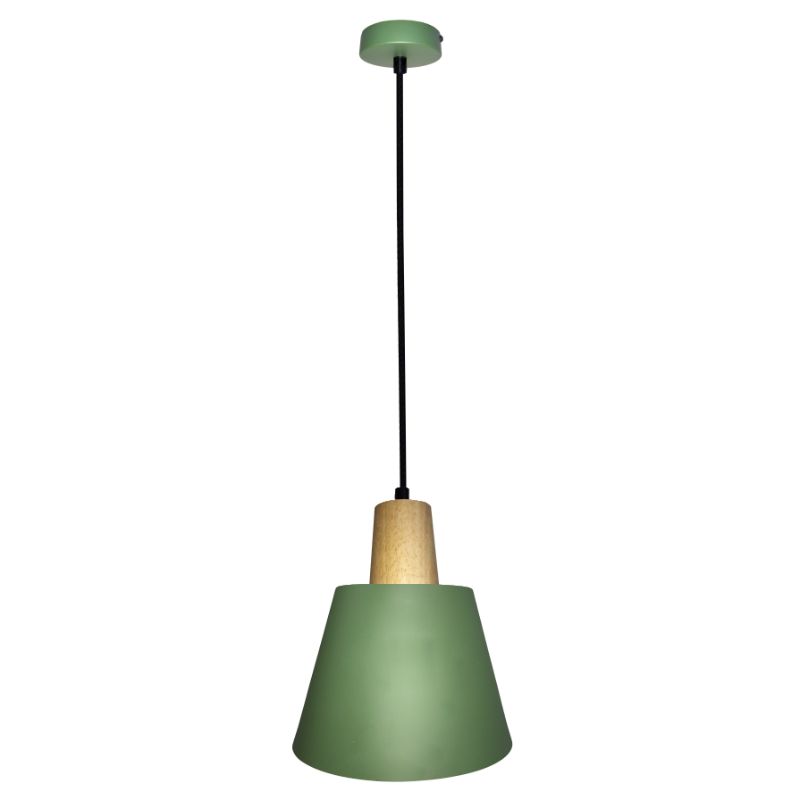 Zielona lampa wisząca Faro - drewniany element
