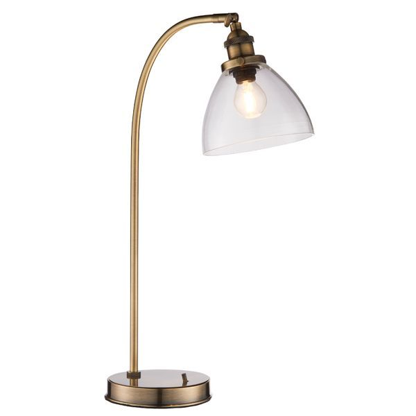 Złota lampa stołowa Hansen - szklany klosz