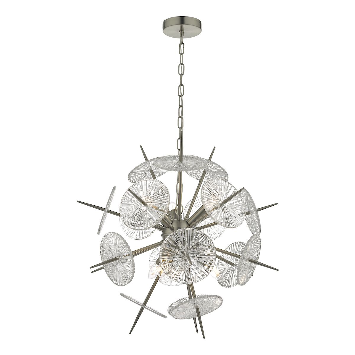 srebrna lampa ze szklanymi detalami dekoracyjna