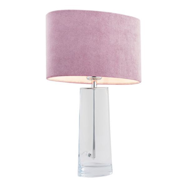 Szklana lampa stołowa Prato - różowy abażur, welur