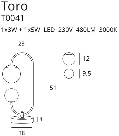 Elegancka lampa stołowa Toro - LED, szklane klosze, marmur - 1