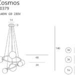 Lampa wisząca Kosmos - złota oprawa, szklane klosze - 1