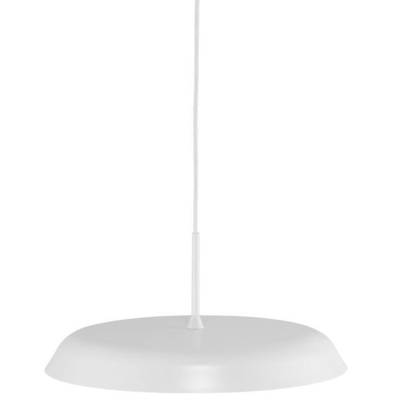 biała lampa z płaskim kloszem nad stół