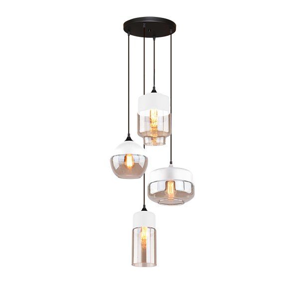 lampa wisząca ze szklanymi kloszami na czarnej podsufitce