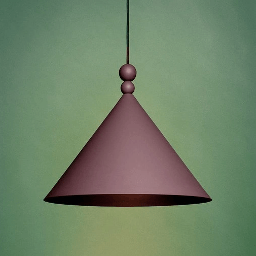 lampa wisząca z szerokim kloszem w kolorze brudnego fioletu