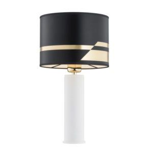 Biała lampa stołowa Almada - czarno-złoty abażur