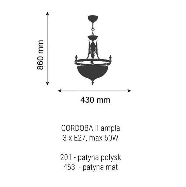 Lampa wisząca Cordoba II - klasyczne zdobienia, prążkowany klosz - 1