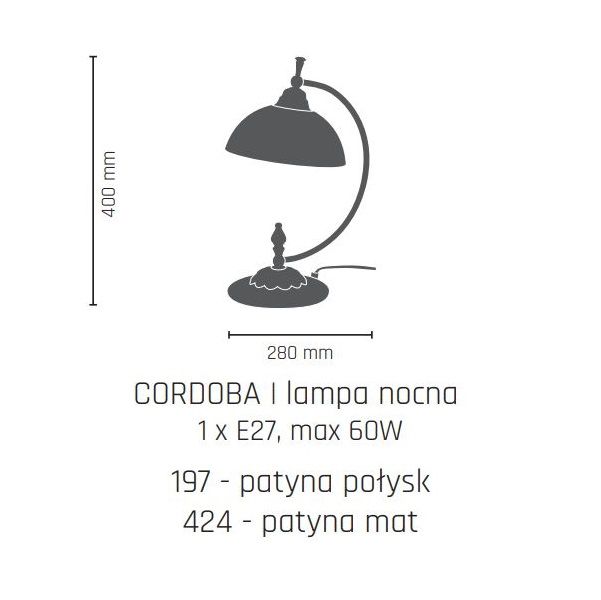 Zaokrąglona lampa stołowa Cordoba I - patyna połysk, mleczne szklo - 1