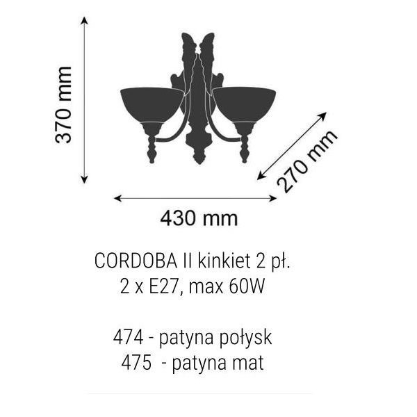 Klasyczny kinkiet Cordoba II - prążkowane klosze - 1
