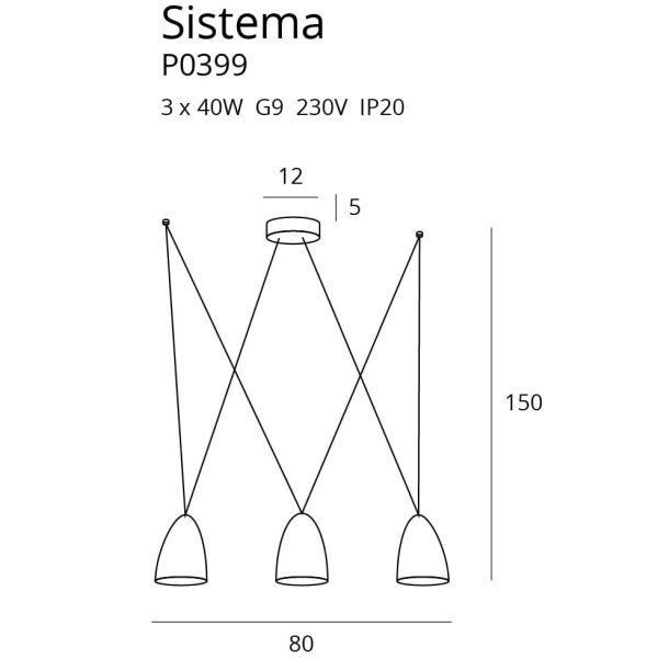 Lampa wisząca Sistema - 3 klosze, długie zawieszenie - 1