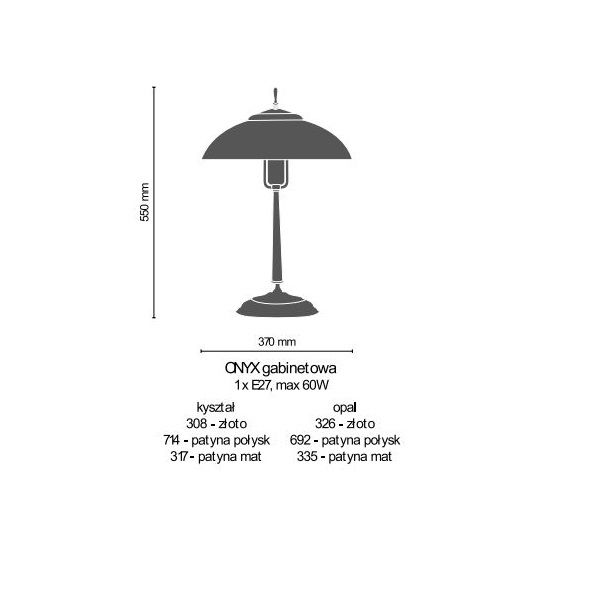 Klasyczna lampa stołowa Onyx - mleczny klosz, patyna - 1