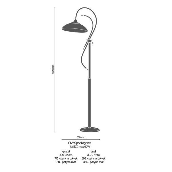 Lampa podłogowa Onyx - patyna połysk, klasyczny design - 1