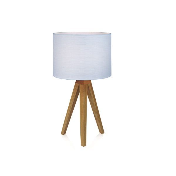 Drewniana lampa stołowa Kullen - biały abażur, trójnóg
