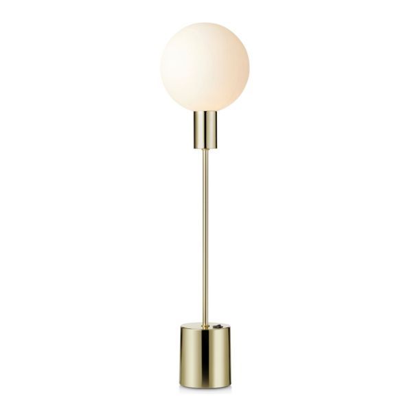 Złota lampa stołowa Uno - mleczna kula
