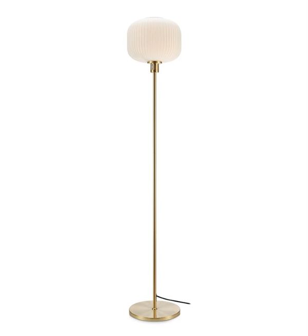 Złota lampa podłogowa Sober - szklany klosz, nowoczesna