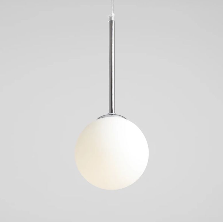 Lampa kula ze srebrną oprawą Bosso XS - chrom, mleczne szkło