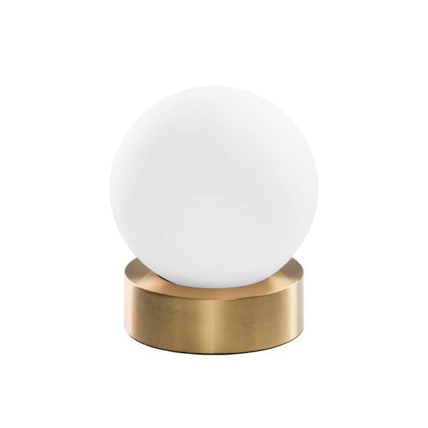 Lampa stołowa Yve - biała kula na złotej podstawie