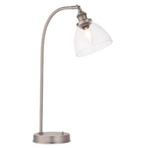 Srebrna lampa stołowa Hansen - szklany klosz, retro