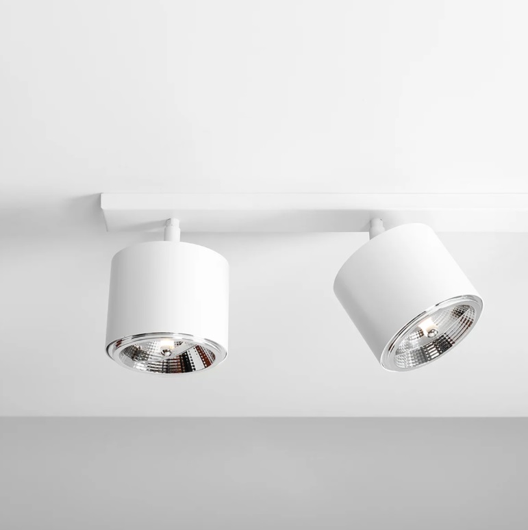 Biała lampa sufitowa Bot 4 - podłużna z reflektorami