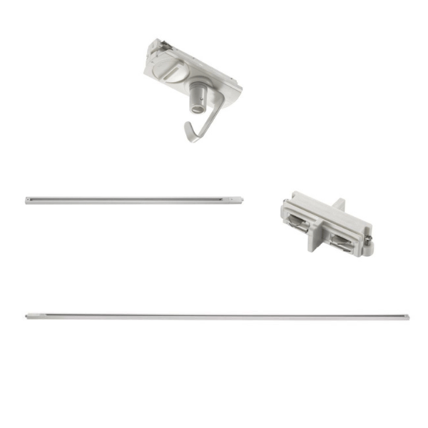 Gotowy zestaw szynowy Link - 2+1m, biały, zasilanie środkowe + adapter do lampy wiszącej