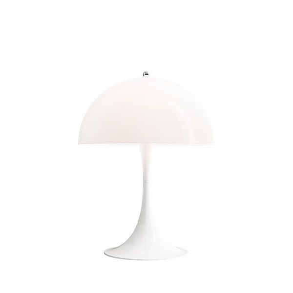 biała lampa stołowa półkole klosz