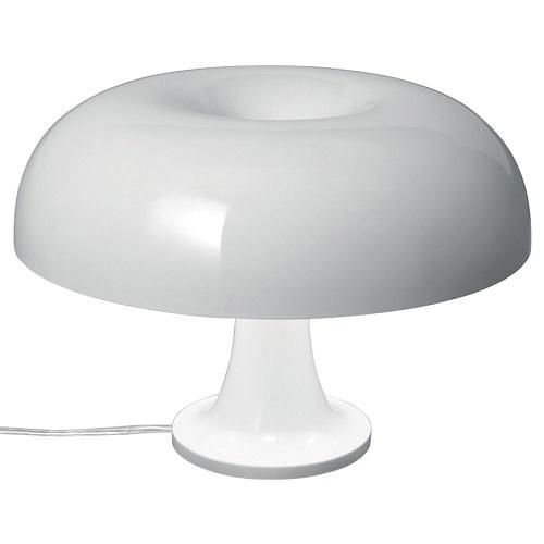 biała lampa stołowa szeroki klosz