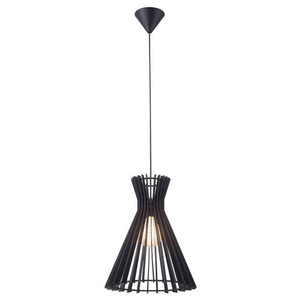 Czarna lampa wisząca Groa - Nordlux, ażurowy, drewniany klosz