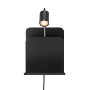 Czarny kinkiet Roomi - Nordlux, giętki reflektor, port USB, półka