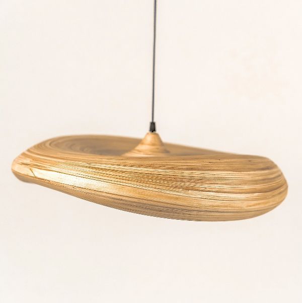 Bambusowa lampa wisząca Stella L - płaski klosz, styl boho