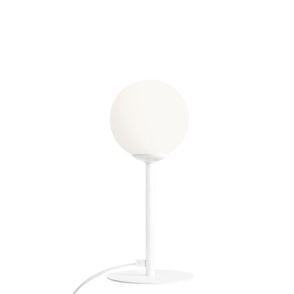 Biała lampa biurkowa Pinne - szklany klosz
