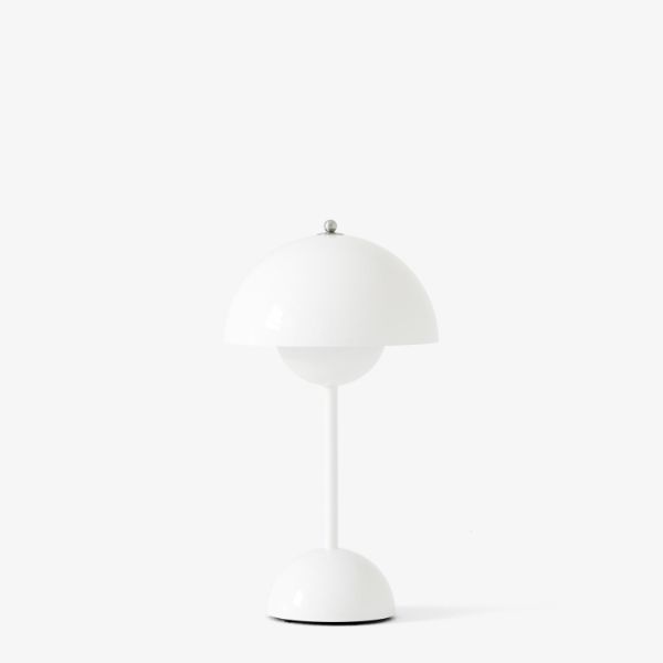 biała lampa stołowa okrągły klosz nowoczesna