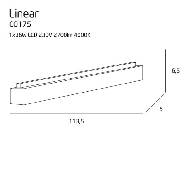 Czarna lampa sufitowa Linear L - LED, IP44 - 1