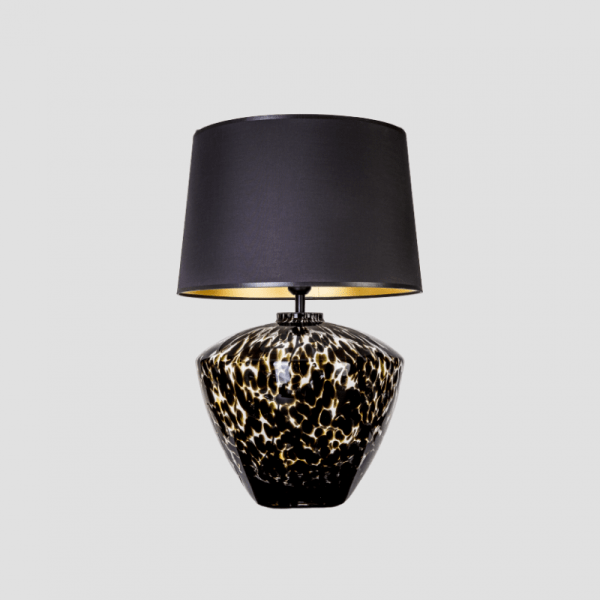 Elegancka lampa stołowa z ciemnym abażurem