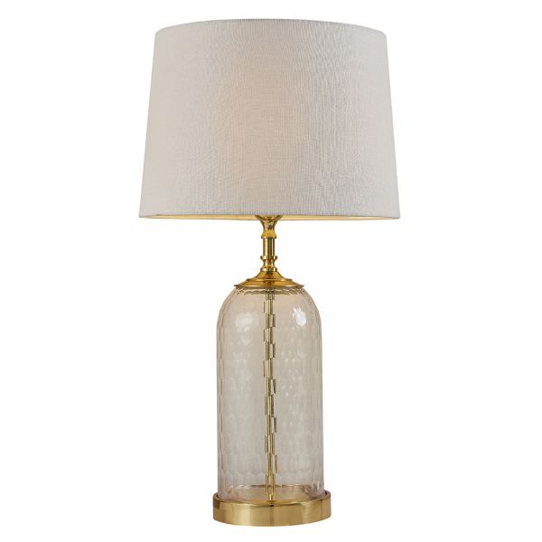 Szklana lampa stołowa Wistow - klasyczna, z naturalnym abażurem