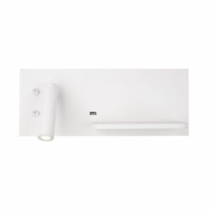 Biały kinkiet Superior - reflektor do czytania, port USB, ładowarka indukcyjna