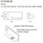 Biały kinkiet Superior - reflektor do czytania, port USB, ładowarka indukcyjna - 1