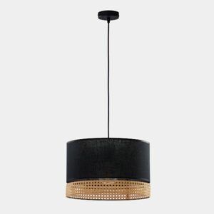 Lampa wisząca Paglia M - czarny abażur, rattan