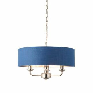Srebrna lampa wisząca Highclere 3 - niebieski abażur