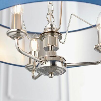 Srebrna lampa wisząca Highclere 3 - niebieski abażur