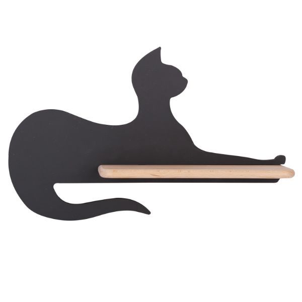 Kinkiet w kształcie kota z półką drewnianą