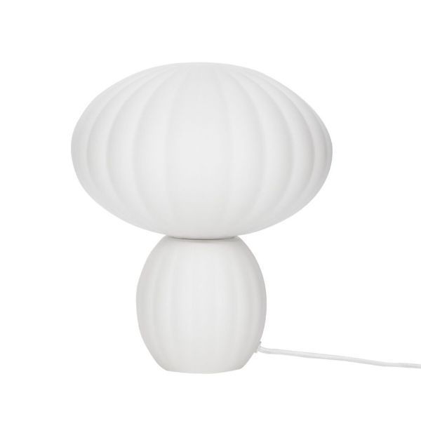 Biała lampa stołowa z długim przewodem