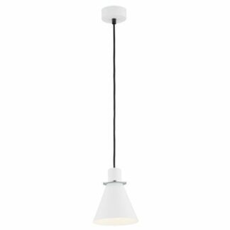 Wisząca lampa z białym kloszem i srebrnymi detalami