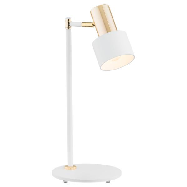 Biała lampa stołowa Doria - złote detale