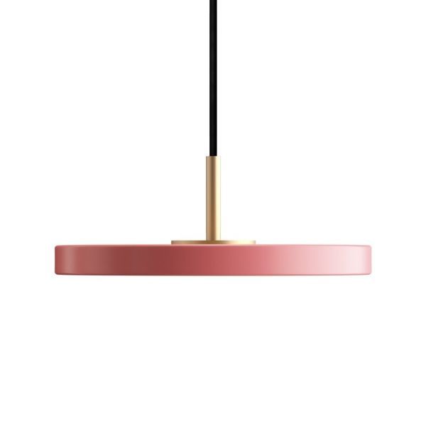 Lampa wisząca w kolorze różowym ze złotym elementem