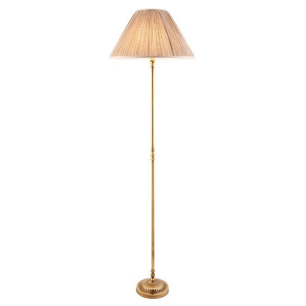 Elegancka lampa podłogowa z beżowym abażurem