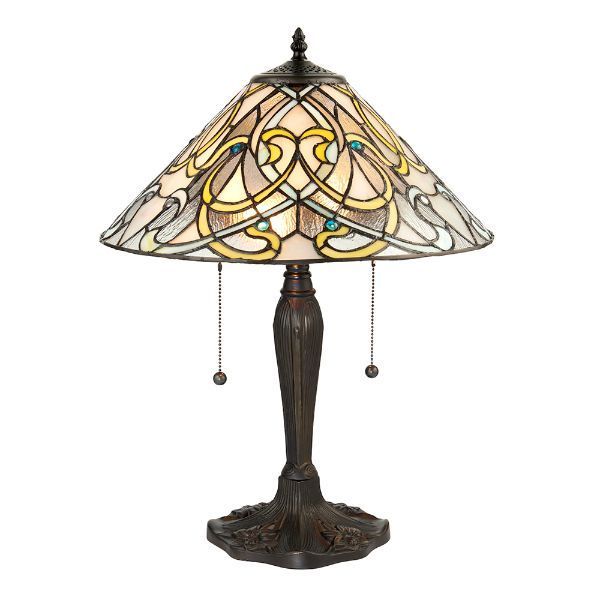 Stołowa dekoracyjna lampa ze zdobionym kloszem
