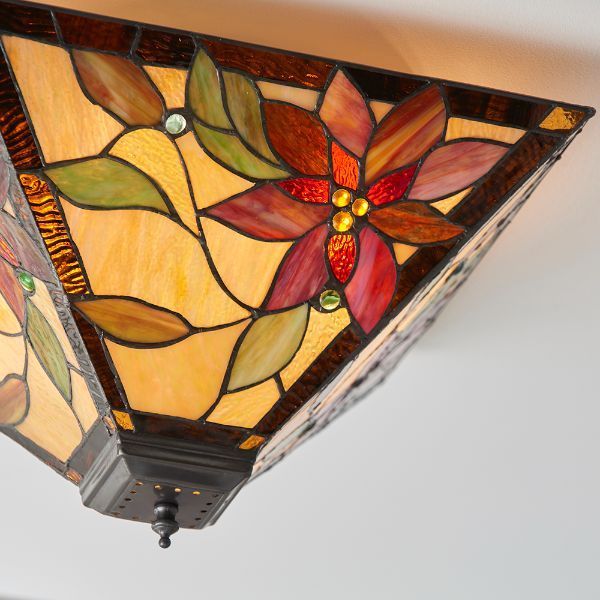 Lampa sufitowa z witrażowym kloszem z motywem kwiatów